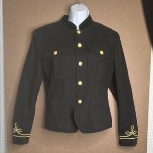 Military Black Cotton Jean Jacket Gold Accents Size 8 Vintage Liz Claiborne